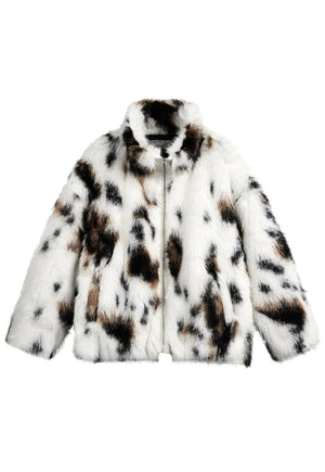 Fuzzy faux fur jacket spot pattern fuzzy coat animal print