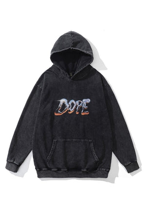 Dope slogan hoodie graffiti pullover luminous top in grey