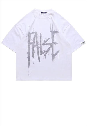 Paint splatter print t-shirt false slogan retro tee in white