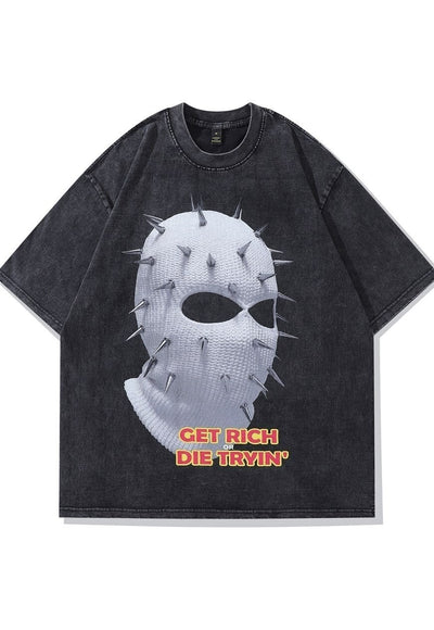 Balaclava t-shirt spikes print tee grunge gangster top black