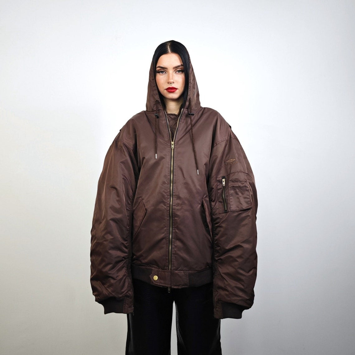 Hooded oversize bomber jacket brown baggy punk utility