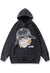 Anime print hoodie grunge pullover Japanese top acid grey