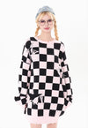 SKA check sweater plaid pattern knit top patchwork jumper