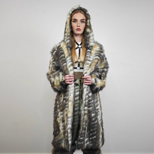 Lynx fur coat bobcat pattern longline trench Nordic rocker overcoat leopard bomber festival jacket customizable animal print peacoat cream