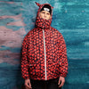 Heart print bomber handmade detachable retro love emoji puffer devil horn reversible grunge jacket two sided raver coat in red and white