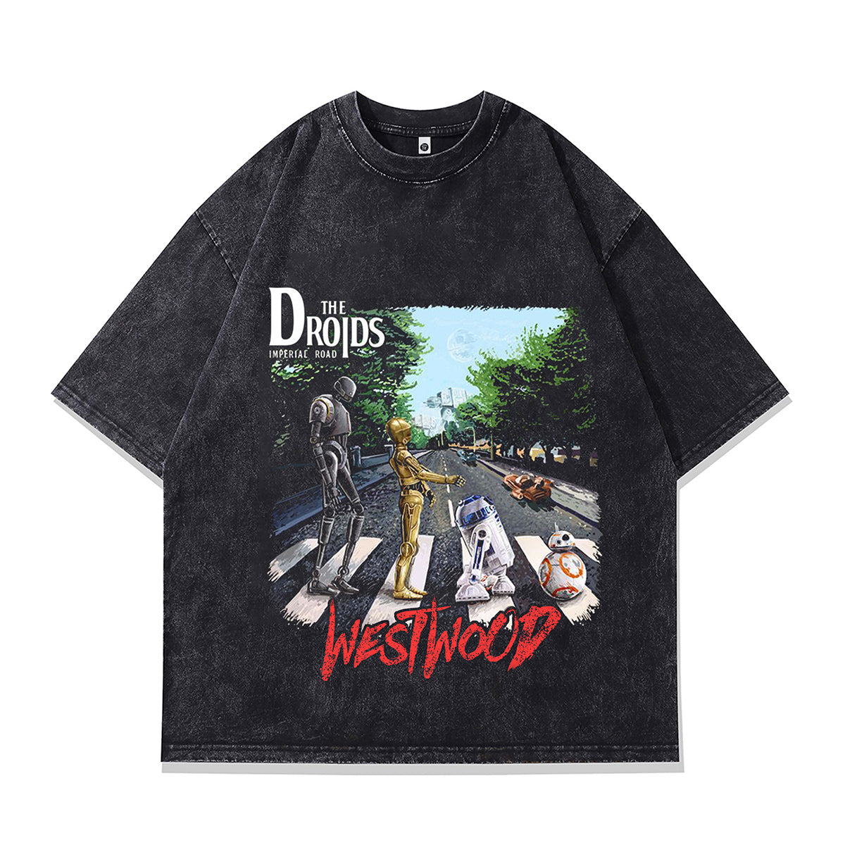 Robots t-shirt funny cartoon tee futuristic grunge top in vintage grey