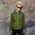 Letter print aviator jacket retro jacquard bomber in green