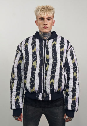 Vertical stripe varsity jacket beetle juice two sided bomber