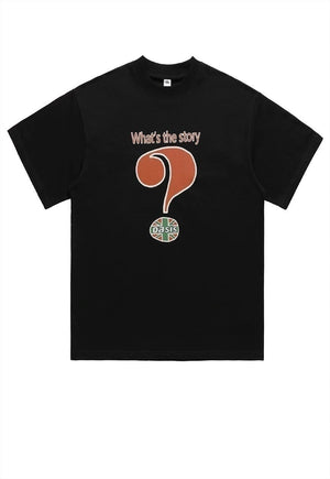 Question print t-shirt retro Oasis tee grunge punk top black