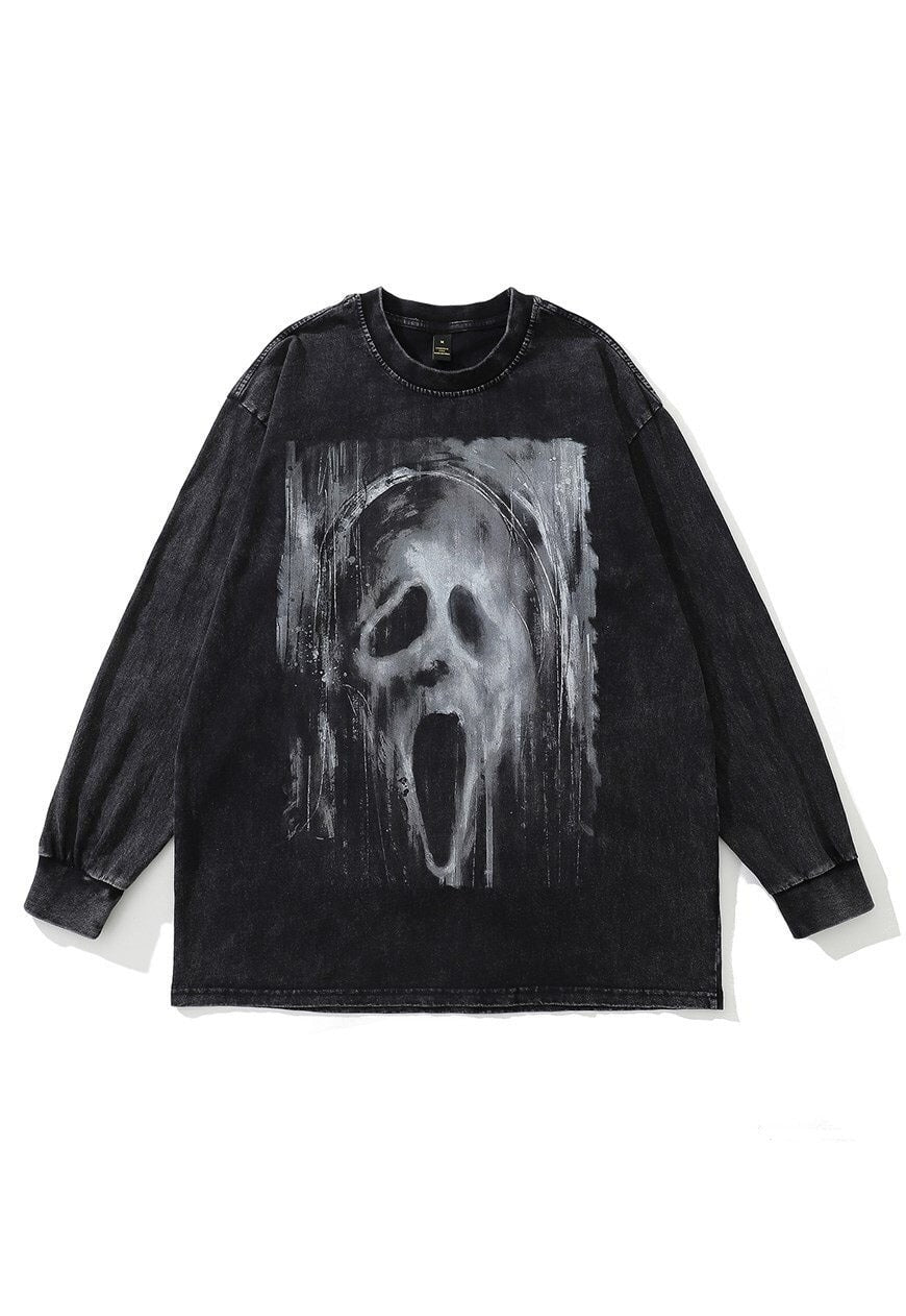 Scary face t-shirt retro Scream movie long scream tee grey