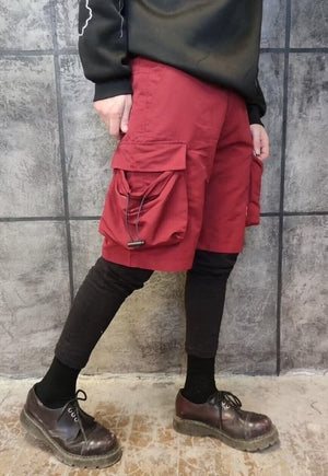 Cargo pocket shorts beam Korean skater sports pants in red