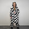 SKA check fur coat plaid long trench chequered gothic overcoat chess pattern bomber festival geometric jacket customizable geometric peacoat