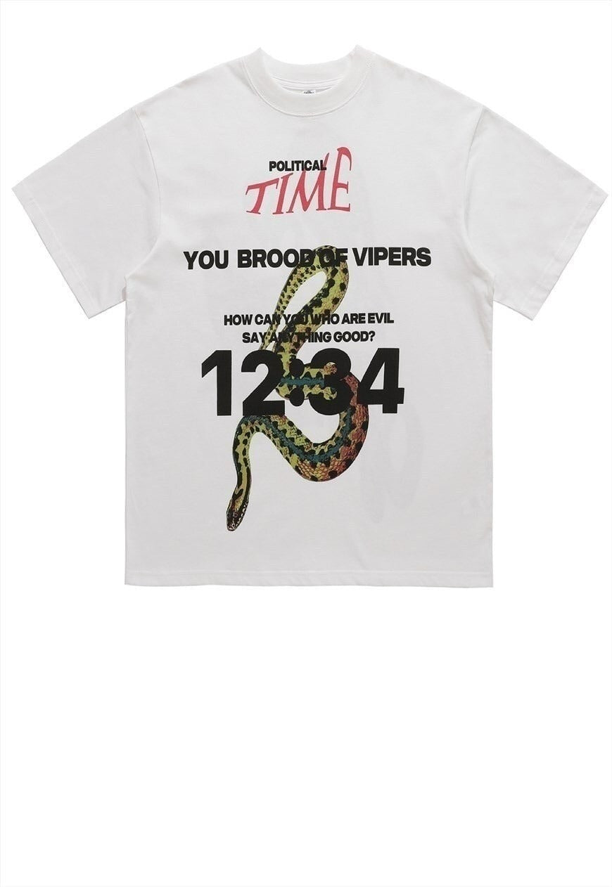 Bible print t-shirt snake print tee retro punk top in white