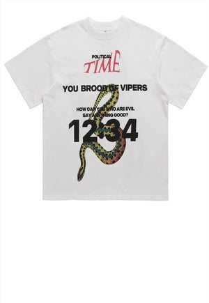 Bible print t-shirt snake print tee retro punk top in white