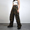 Leopard jeans combat trousers animal print cargo pocket pants unisex denim cheetah joggers glam rock trouser unisex grunge spot chinos green