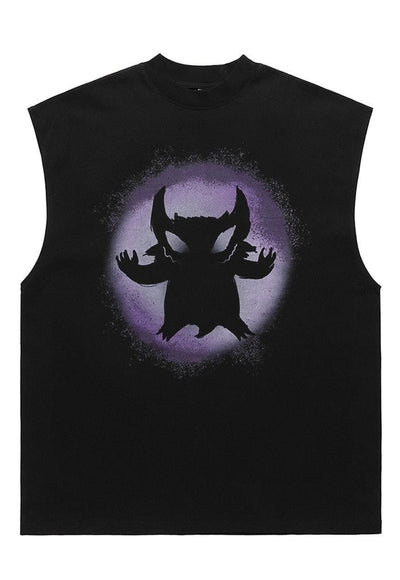 Devil print tank top surfer vest retro sleeveless t-shirt