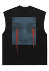 Tears print tank top surfer vest retro sleeveless t-shirt