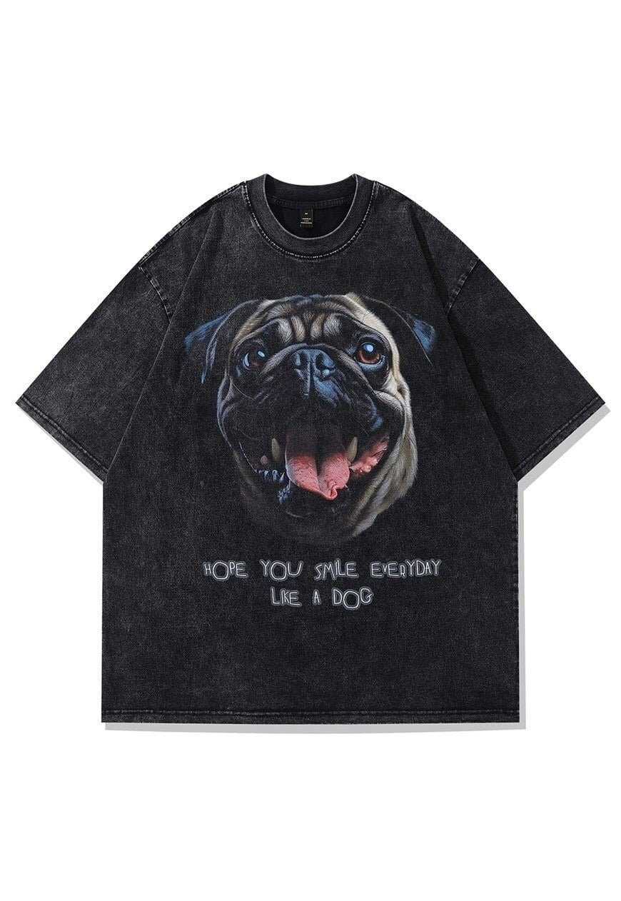 Bulldog print t-shirt dog lovers tee retro top in acid grey