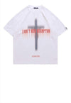 Cross print t-shirt grunge tee Gothic slogan top in Black