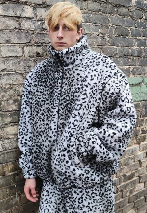 Leopard fleece bomber handmade animal 2 in 1 tie-dye jacket