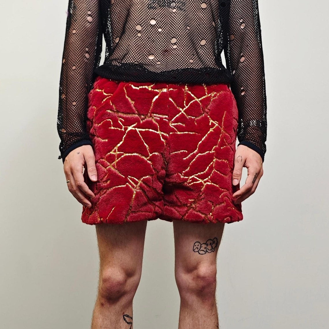 Glitter shorts red gold going out shiny embellished cropped trousers detachable handmade short festival trousers luminous party hotpants