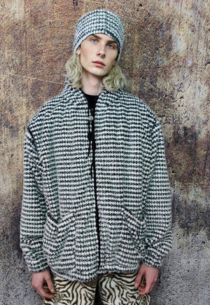 Check fleece jacket detachable fluffy hounds tooth bomber