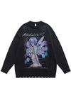 Anime girl sweater Manga knit distressed Kawaii jumper black