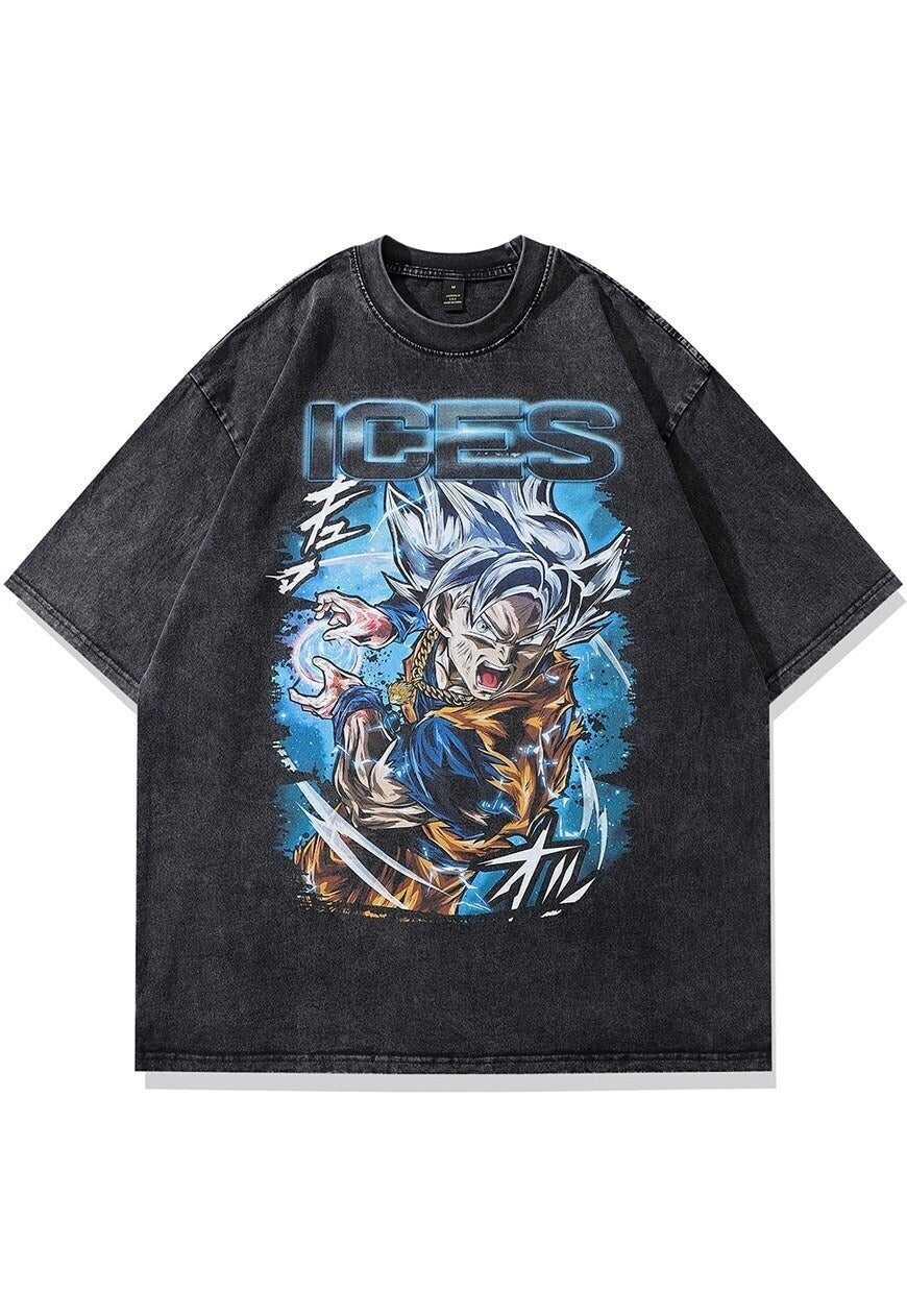 Anime t-shirt old Dragon ball Z tee retro Japanese top grey