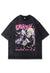 Anime t-shirt Japanese cartoon tee vintage wash top in grey