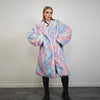 Tie-dye coat faux fur pastel pink shaggy trench abstract pattern overcoat watercolor bomber detachable festival jacket rainbow peacoat blue