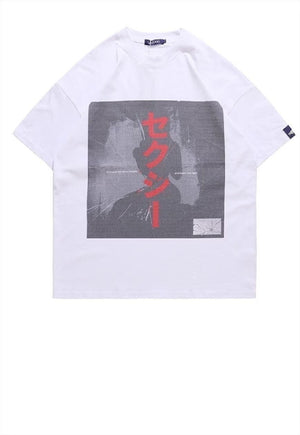 Manga print t-shirt anime silhouette retro tee in Black