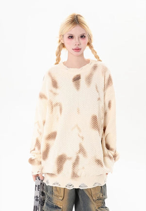 Tie-dye sweater cream textured jumper oil wash grunge top