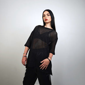 Mesh t-shirt black transparent Gothic blouse long sleeve rocker sheer jumper edgy gay top retro 00s see-though punk pullover