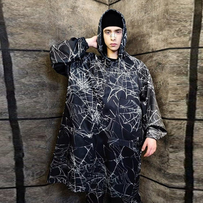 Spider web print jacket handmade Gothic windbreaker in black