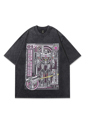 Transformer tshirt robot print tee Japanese cartoon top grey