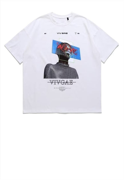 Cyber print t-shirt grunge robot tee raver top in white