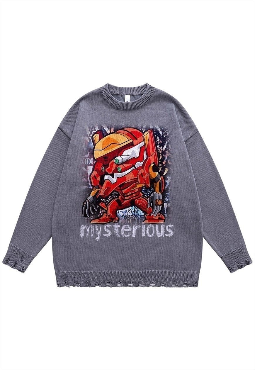 Robot sweater knit distressed jumper Transformer top grey