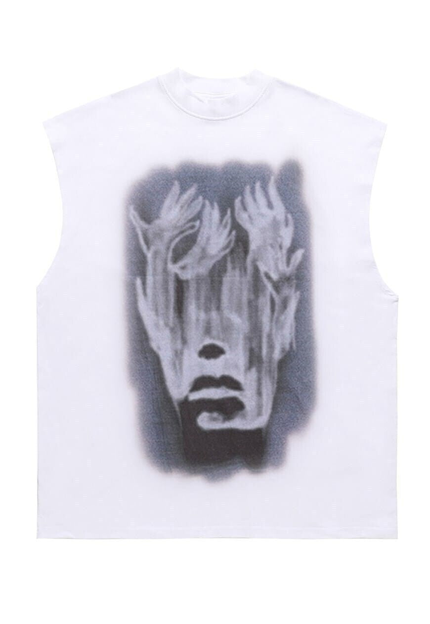 Creepy face sleeveless t-shirt retro tank top surfer vest