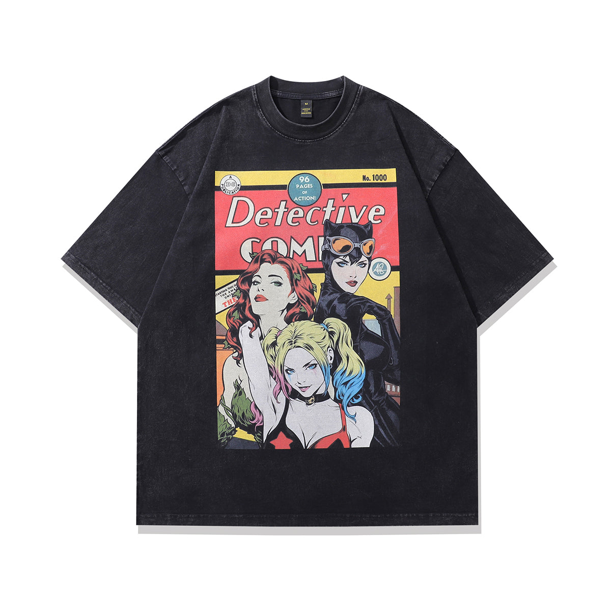 Retro comics t-shirt girl power tee old poster top in vintage grey