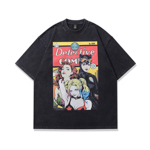 Retro comics t-shirt girl power tee old poster top in vintage grey