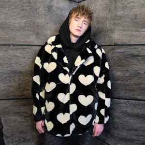 Heart fleece coat handmade 2in1 hood emoji trench jacket