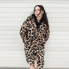 Leopard fleece coat in brown faux fur animal print jacket