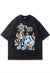 Anime t-shirt Japanese cartoon tee vintage wash top in grey