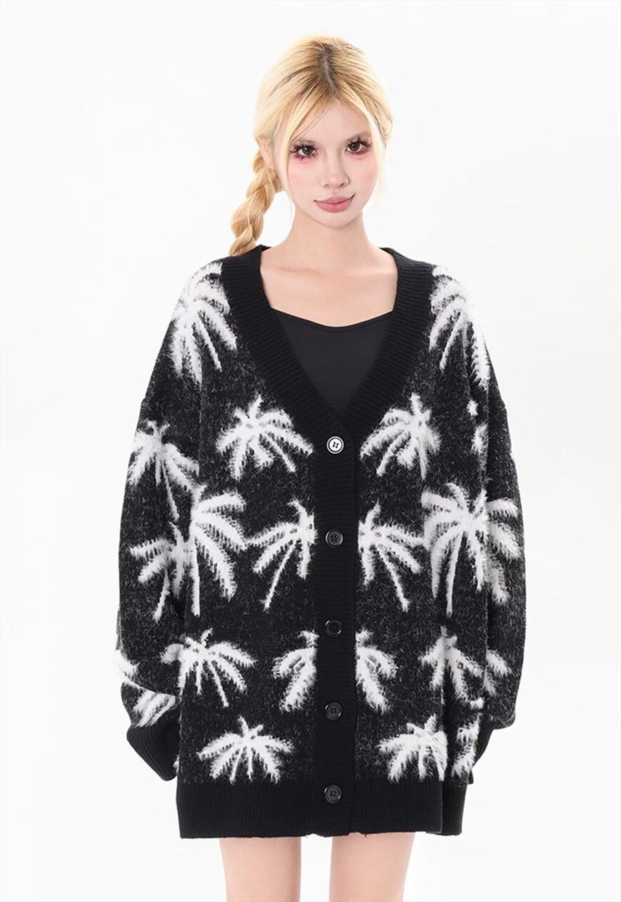 Palm sweater sweater black tropical pattern hairy y2k jumper