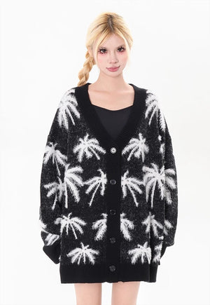 Palm sweater sweater black tropical pattern hairy y2k jumper