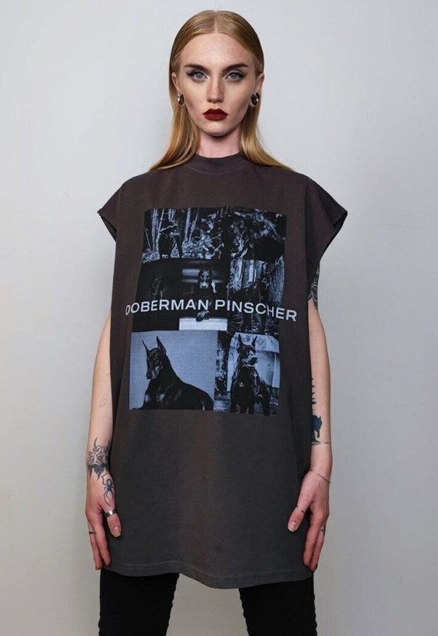 Doberman sleeveless t-shirt  tank top surfer vest vintage wash sample sale 3 for 2