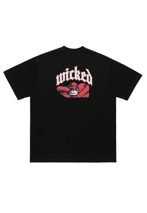 Wicked slogan t-shirt fang print tee utility top in black