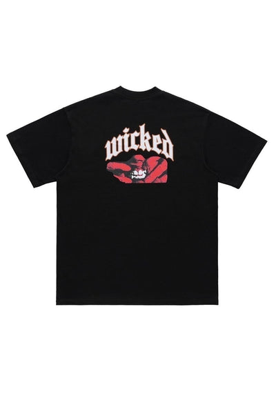 Wicked slogan t-shirt fang print tee utility top in black