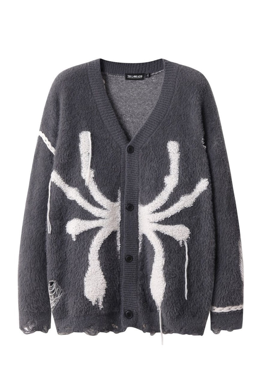 Spider cardigan Gothic rip jumper knitted punk top in grey