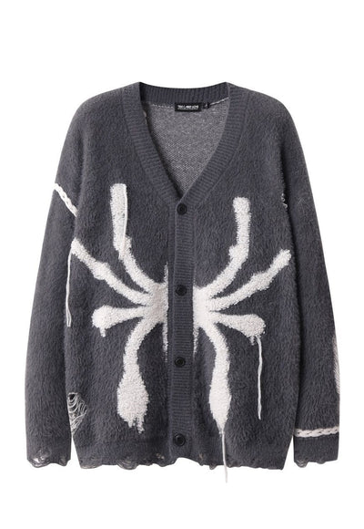 Spider cardigan Gothic rip jumper knitted punk top in grey